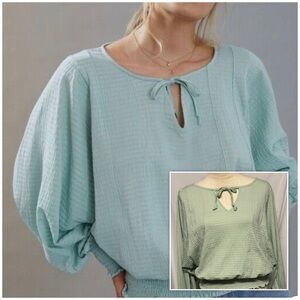 Anthropologie Rebecca Long Sleeve Smocked Waist Peasant Top